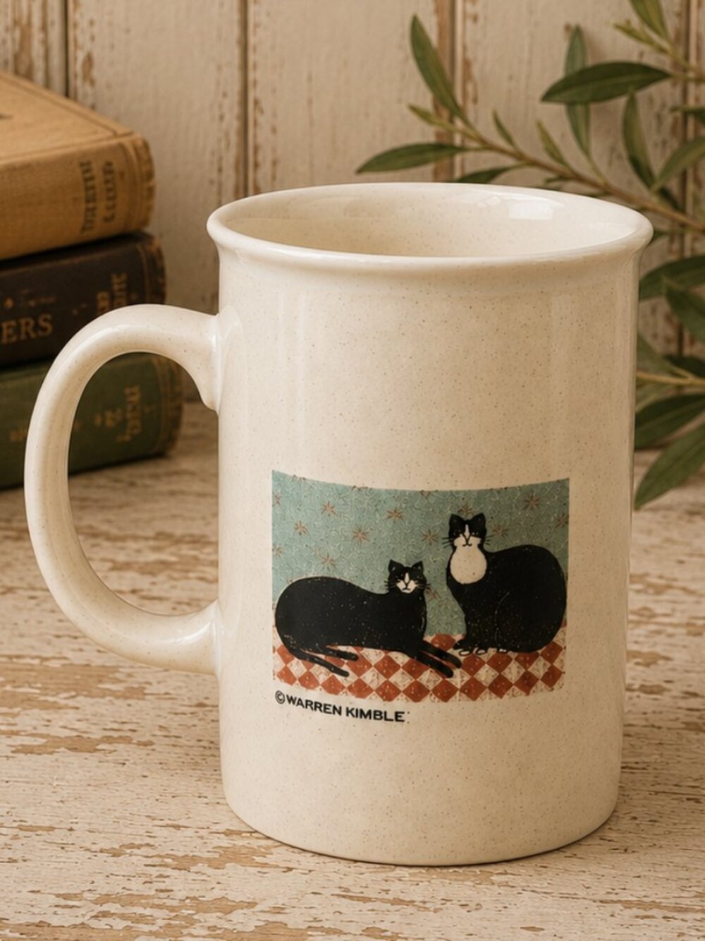 Vintage Warren Kimble American Folk Art Black Cats Otagiri Coffee Mug